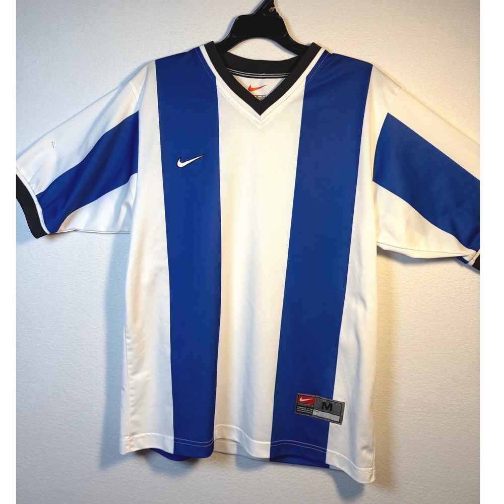 VTGNike Soccer Jersey Mens MEDIUM Striped V-Neck Color Block